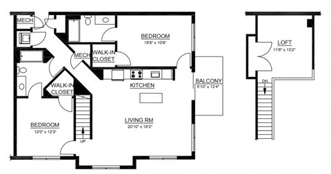 Floor plan for 2 beds, 2 baths, 1516 sqft
